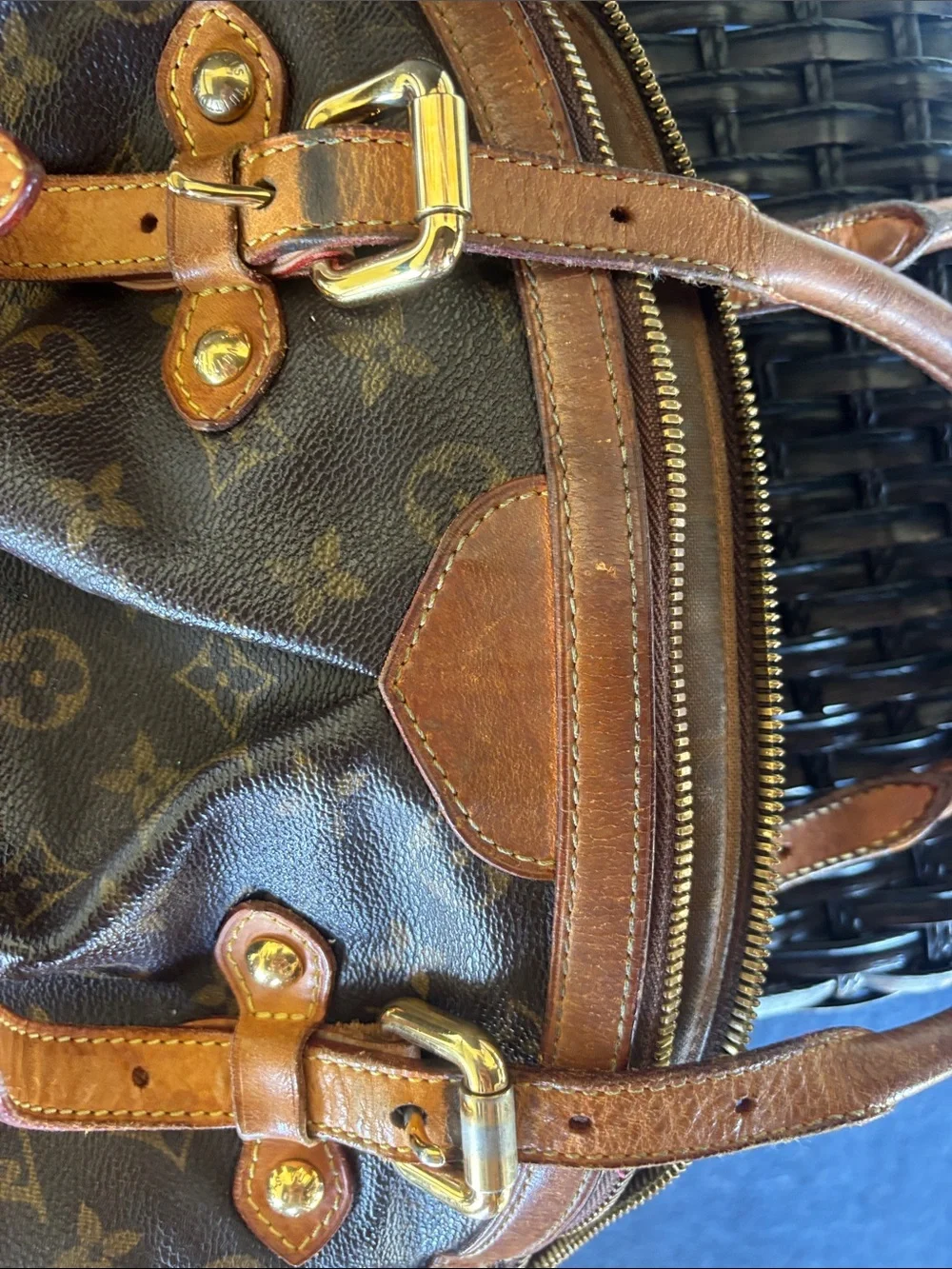 Louis Vuitton Monogram Canvas Handbag - Brown with Tan Trim